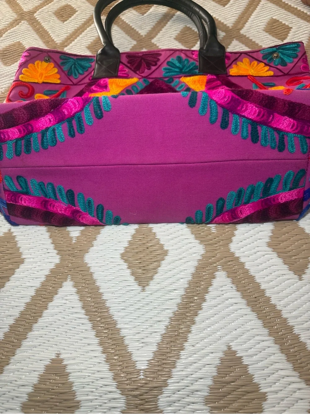 Indian Embroidered Tote Bag • Pink Multicolor • Boho